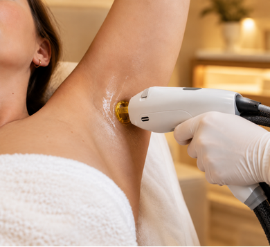 Clinician treating the underarm area with a GentleMax Pro Plus laser system