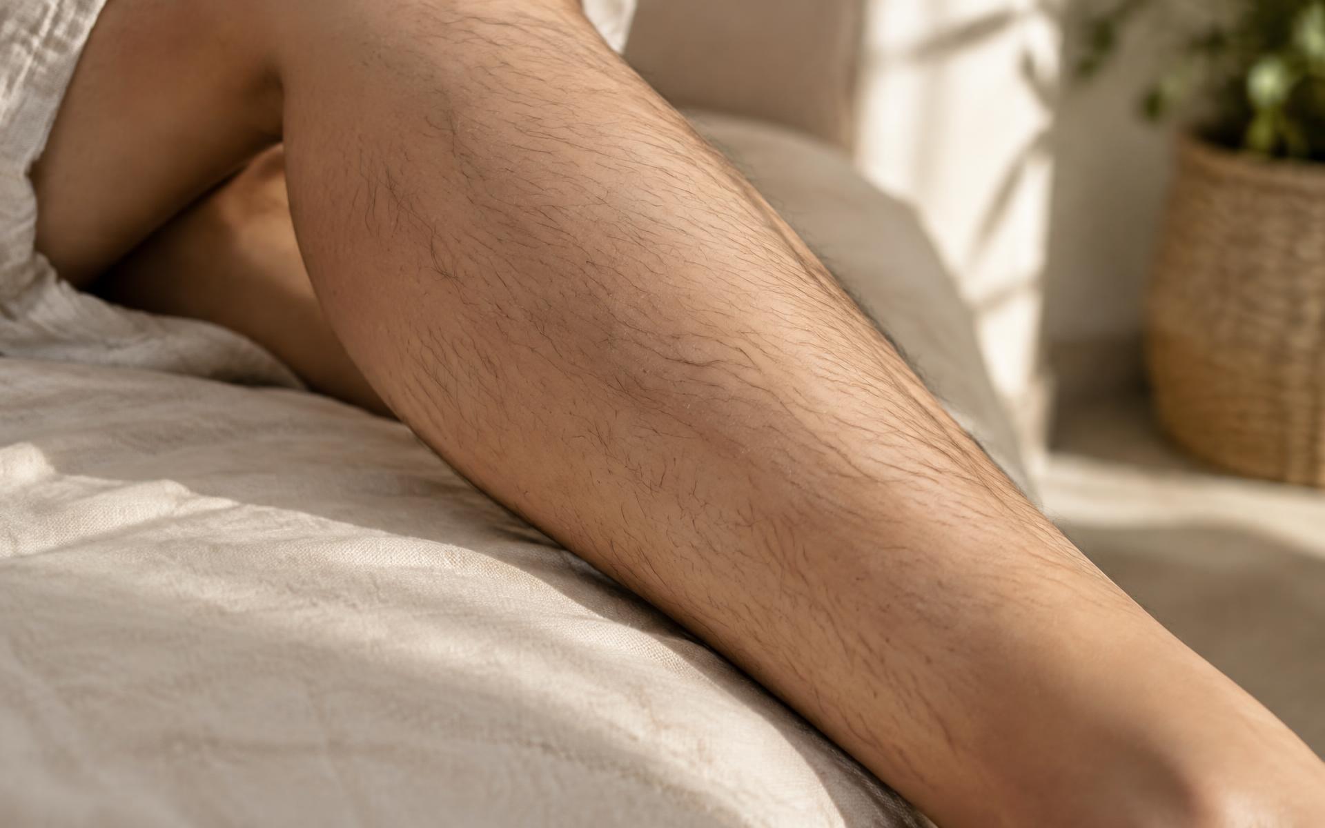 Lower leg with visible natural hair before laser hair reduction treatment