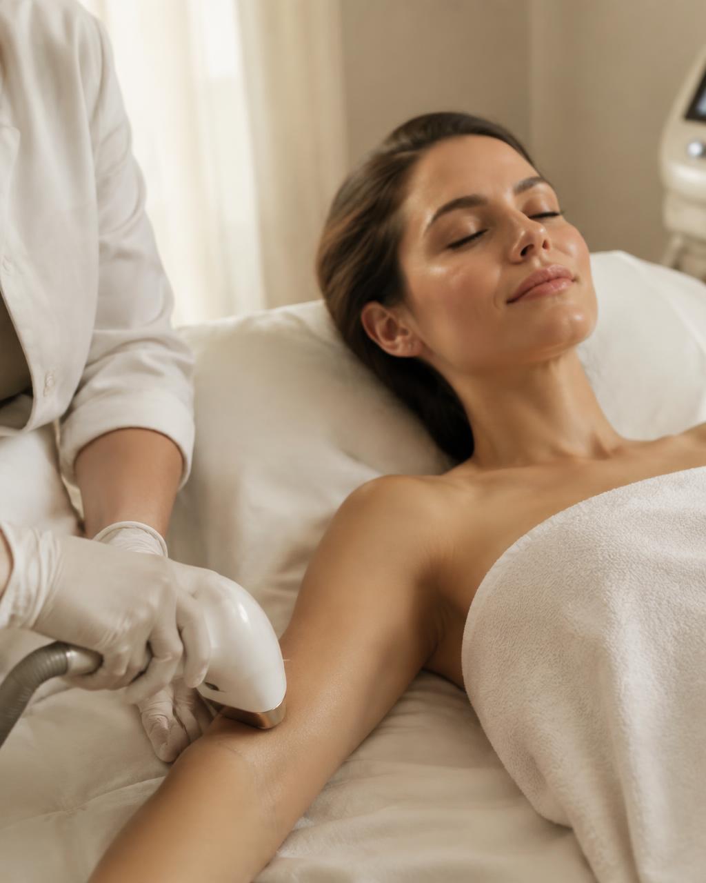 GentleMax Pro Plus laser system beside a clinician treating a client's arm